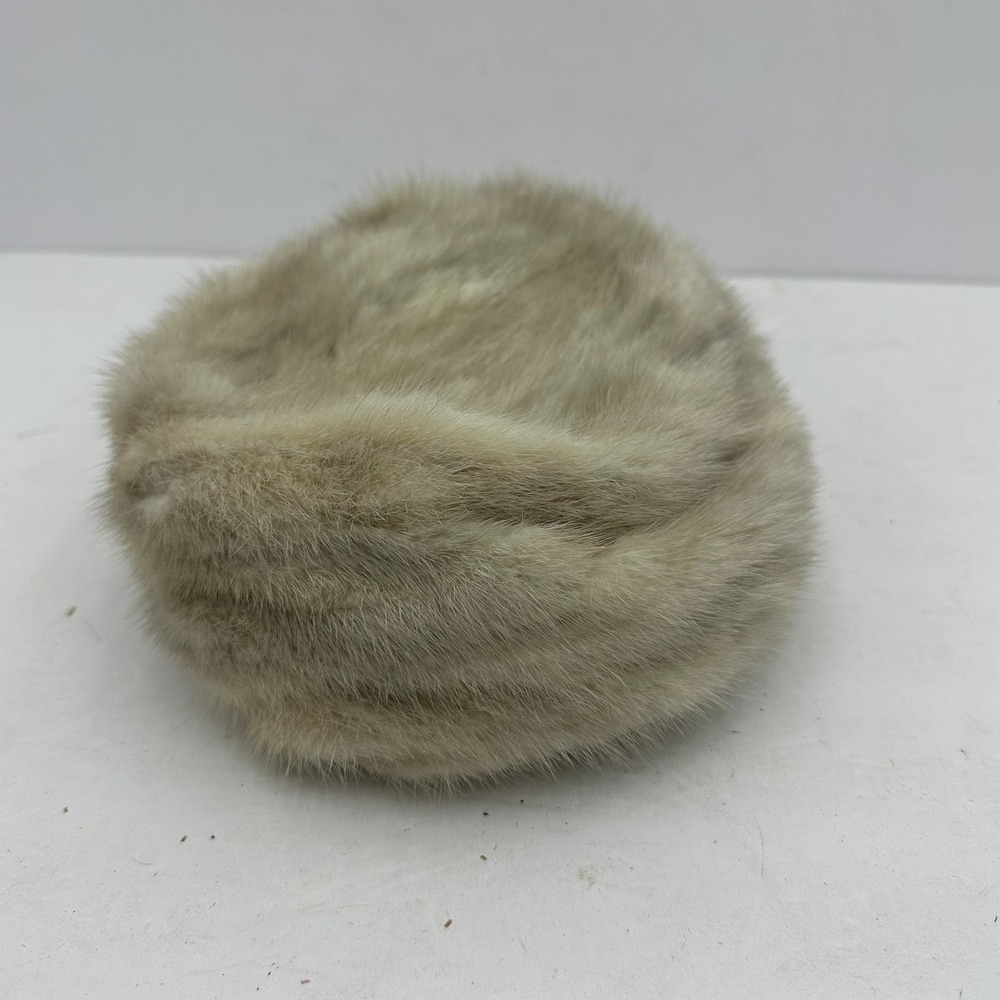 Vintage Cecile Original New York Mink Fur Pillbox Hat Taupe Champagne Bow 1960s